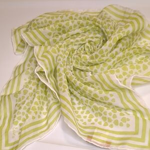 Vintage Mod Echo Scarf Lime Green White Leopard Spots Cotton Silk Square